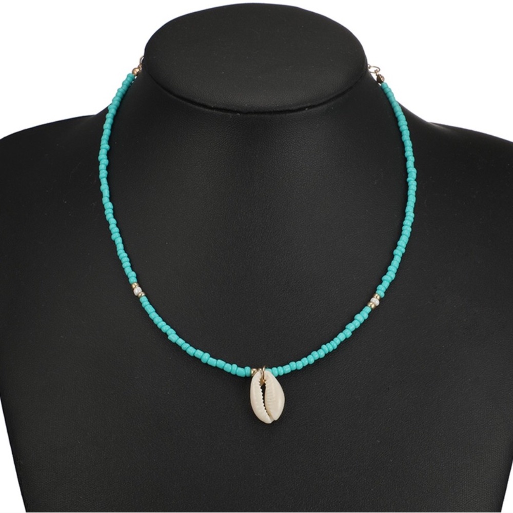 Natural Rice Turquoise Bead Shell Pendant Necklace - Picture 3 of 11